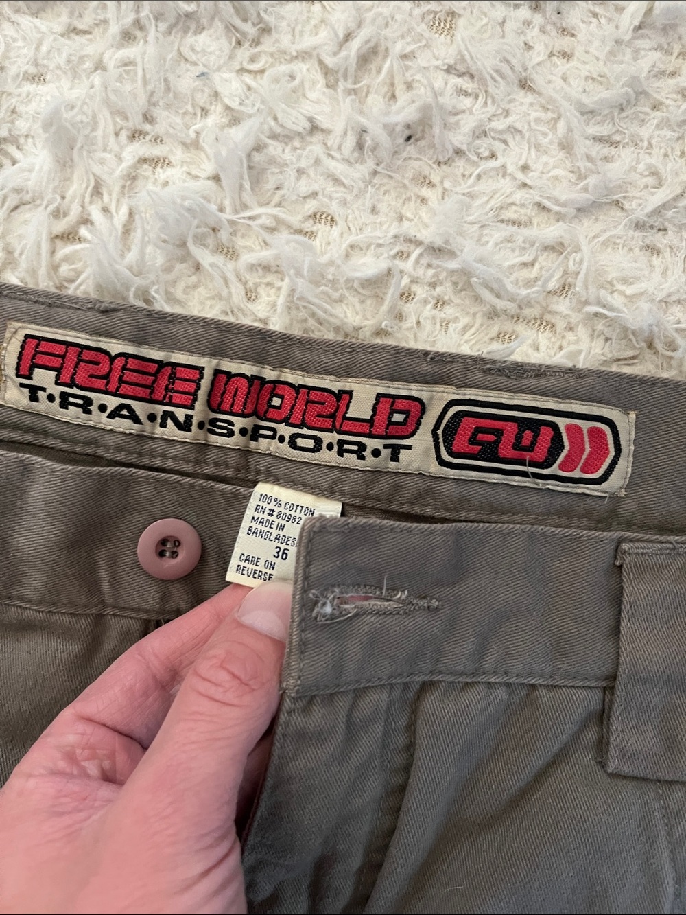 Men's Free World Greyish-Olive Cargo Pants - Size 36 NWT - Picture 2 of 4